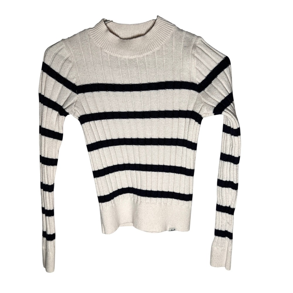 Abercrombie Kids Girls Striped Sweater Size 11/12 White Navy Blue Ribbed Knit